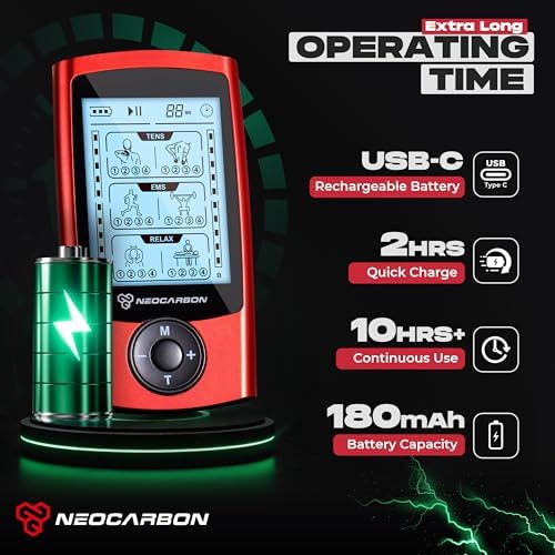 NEOCARBON TENS Unit Muscle Stimulator, Pulse Massager Machine, Red - Image 5