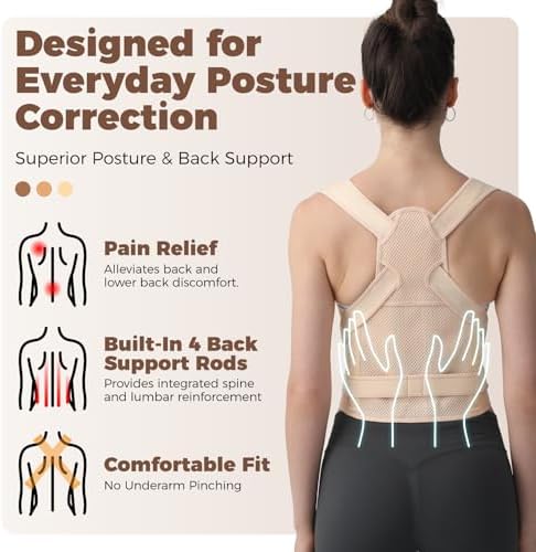 Posture Corrector for Women and Men Upgraded Back Brace, Adjustable Back Support for Upper and Lower Back Pain Relief, Shoulder Straightener for Hunchback, Thoracic, Scoliosis, Lumbar, Spine (Beige, S) - Image 2