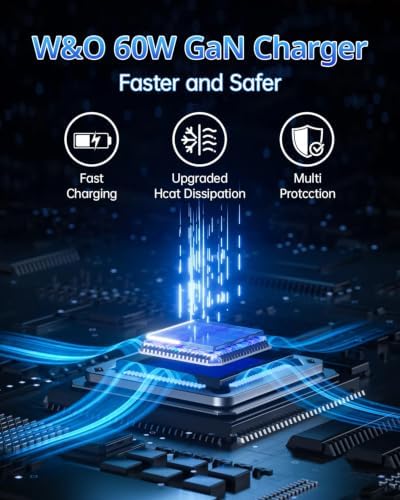 W & O 60W Gan Fast Charger Wall Plug, Built-in Retractable USB-C & L Cables - Image 4
