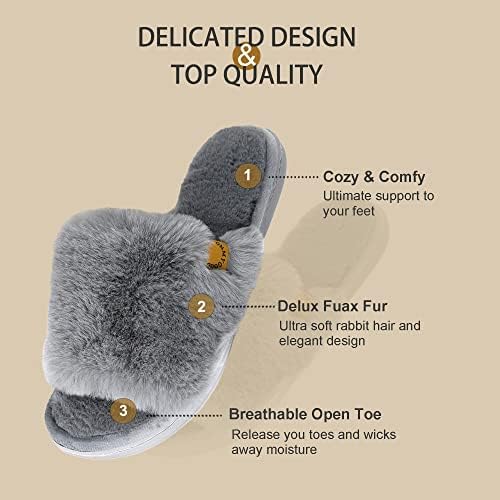 Onmygogo Indoor Slippers for Women Open Toe with Memory Foam, Soft Faux Fur Nonslip House Slippers - Image 4