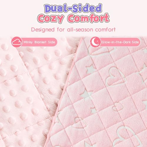 yescool Pink Glow in the Dark Blanket 10 Pounds, 48 * 72in Heart Star Blanket for Girls, Minky Weighted Blankets Gifts - Image 6