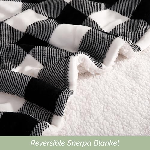 Elegant Comfort Ultra Soft Reversible Buffalo Plaid Flannel Sherpa Blanket - Cozy Silky Checkered Fleece Throw for Couch, Bed - Plush Fuzzy Warm Winter Blanket for Gift, Twin, Black - Image 5