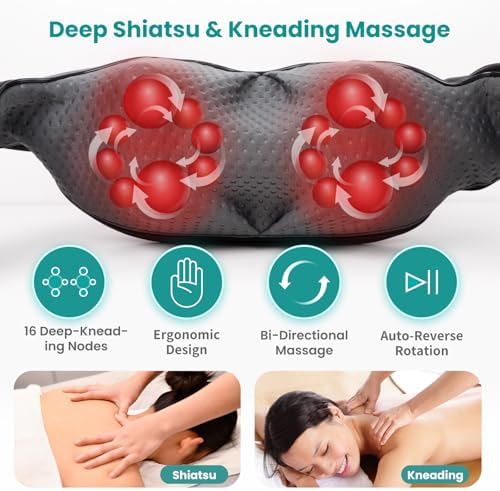 Nekteck Shiatsu Neck Massager with Heat for Pain Relief, NOT Cordless - Image 2
