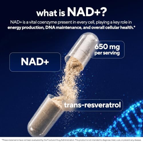 VitaUp NAD+ Resveratrol Supplement - USA Made Trans Resveratrol NAD Supplement 650mg - Nicotinamide Adenine Dinucleotide Capsules for Healthy Aging, Energy & Focus Support - 60 Count - Image 2