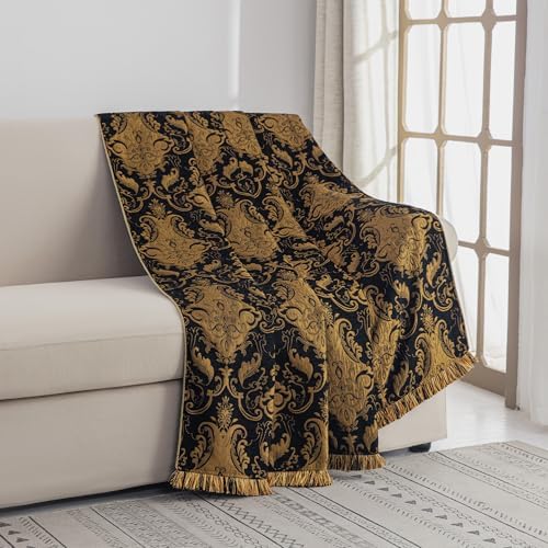 Loom and Mill Luxury Black Throw Blankets for Bed-Jacquard Damask, 52"x72" - Image 2