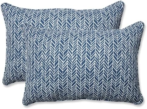 Pillow Perfect Outdoor/Indoor Herringbone Ink Oversized Lumbar Pillows, 24.5" x 16.5", Blue, 2 Pack by PillowPerfect