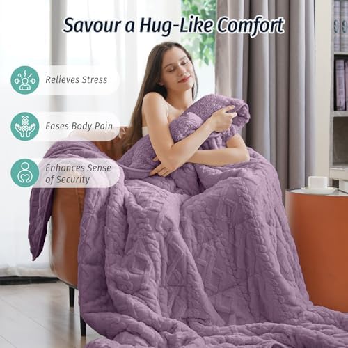 Wemore Sherpa Weighted Blankets for Sleeping Queen 60" x 80" 15 lbs Purple - Image 4