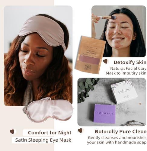Natural Amor Handmade Bath Body Gift Set,6 pcs Self Care Gift for Women,Includes Soap Bar, Bath Bomb, Clay Mask, Candle- Thank you Gift for Pampering - Image 3