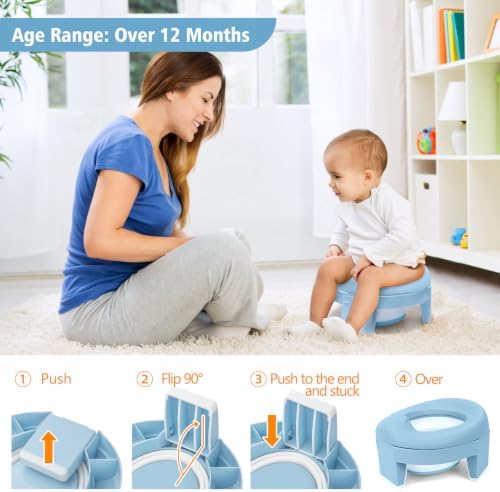 MCGMITT Potty Training Toilet Seat for Toddlers Boys Girls, Portable Baby Toilet Soft EVA Folding Kids Potty Chair Cover with Splash Guard for Travel, Including 3 Non-Slip Feet and Storage Bag (Blue) - Image 3