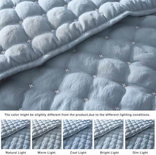 WDCOZY King Size Quilt Bedding Sets with 2 Pillow Shams, Lightweight Soft Bedspread Coverlet, Quilted Blanket Thin Comforter Bed Cover for All Season, 3 Pieces, 104x90 inches, Blue - Image 2