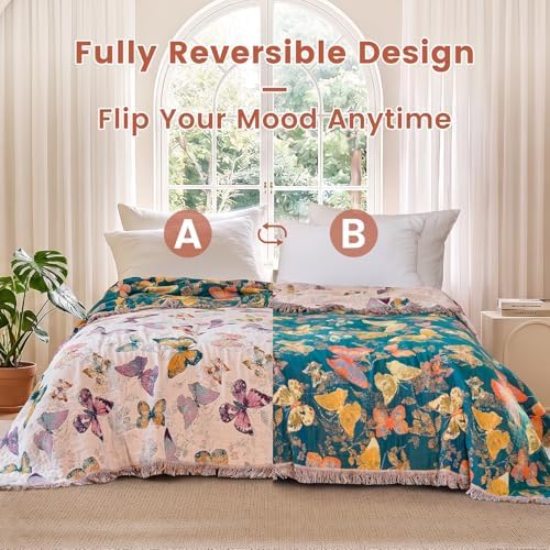 MSGKV Boho Throw Cotton Butterfly Blanket 50"x60" for Couch Sofa Decor - Image 4