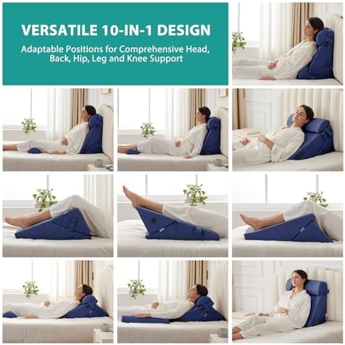 Bedluxe Adjustable 4pcs Bed Wedge Pillow Set, Memory Foam Wedges Pillow Post Surgery for Back, Neck, Leg Pain Relief, Pillows Wedge for Sleeping, Sitting up in Bed, Acid Reflux and GERD, Navy Blue - Image 3