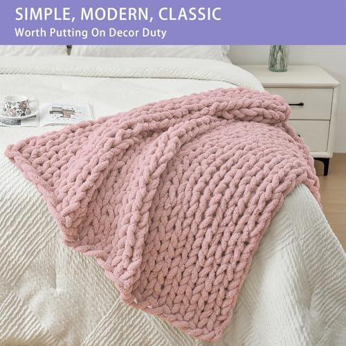 Bigacogo Chunky Knit Throw Blanket for Couch, 40x40 inches, Dusty Pink - Image 3