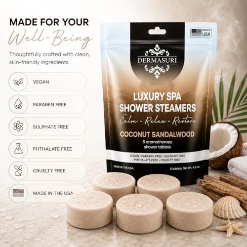 Dermasuri Shower Steamers Aromatherapy, Coconut Sandalwood Shower Tablets - Image 6