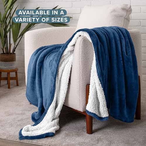 Bare Home Sherpa Fleece Blanket (King, Dark Blue) - Image 2