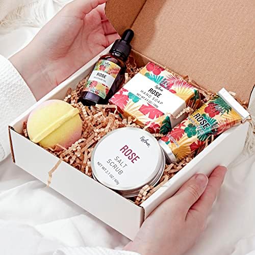 Spa Gifts for Women, Gift Set, Self Care Kit, Birthday Gifts, 5pc Rose Bath Sets Include Massage Oil, Bath Bomb, Salt Scrub, Soap, Hand Cream, Christmas Gifts for Mom - Image 6