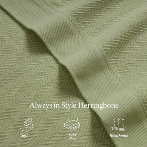 Threadmill Luxury 100% Cotton Twin Herringbone Blanket, Moss Green - Image 5
