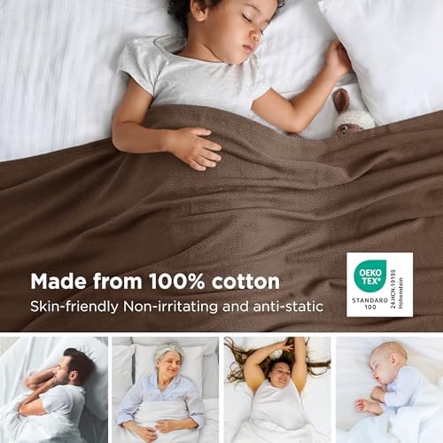 Bedsure 100% Cotton Blanket, Herringbone Weave, King, Brown - Image 2