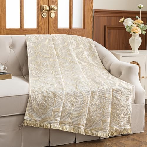 Loom and Mill Luxury Jacquard Throw Blankets for Bed, Beige Gold, 52" x72” - Image 2