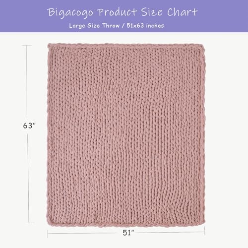 Bigacogo Chunky Knit Throw Blanket for Couch, 51x63 inches, Dusty Pink - Image 2