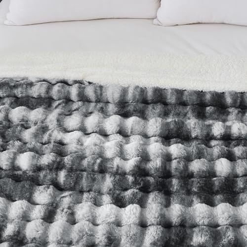 50x60 Inches Ultra-Soft Fuzzy Faux Fur Plush Throw Blanket - Thick, Warm Sherpa for Couch, Sofa, Bedroom, Camping - Decorative Blanket for Cozy Warmth, Bubble Light Grey Tie Dye - Image 5