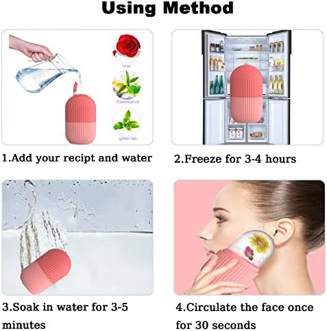 Joyeee Ice Face Roller, Reusable Silicone Mold Face Massage Eye Facial Beauty Skin Care Tools Apply Ice for Shrink Pores Anti Wrinkle Reduce Puffiness Improve Skin Elasticity, Striped, Pink - Image 3