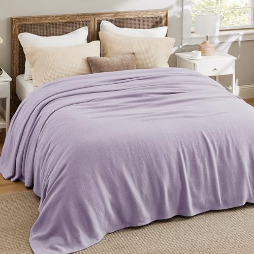 Bedsure 100% Cotton Blanket, Herringbone Weave, Queen Size, Light Purple - Image 5