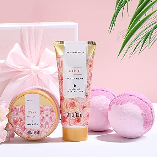 Spa Luxetique Spa Gift Baskets for Women, 12 Pcs Rose Presents Set with Bubble Bath, Bath Bombs, Body Lotion, Hand Cream, Christmas Gift Basket for Mom - Image 5