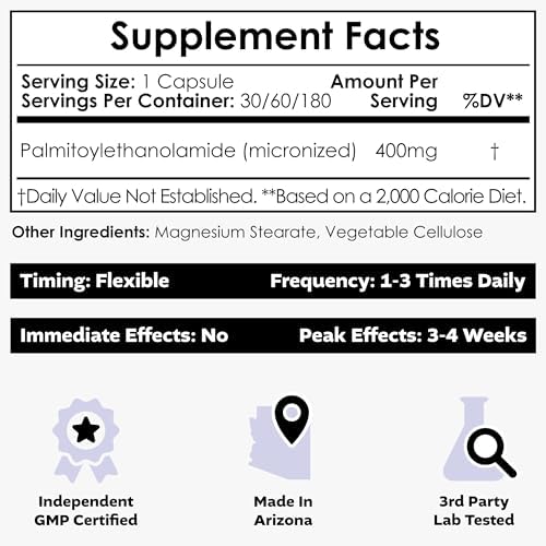 Nootropics Depot Palmitoylethanolamide (Pea) 400mg Capsules | Micronized Pea | Joint, Nerve, & Cellular Support | Daily Comfort | High Purity | Supplement for Women and Men | 180ct - Image 2