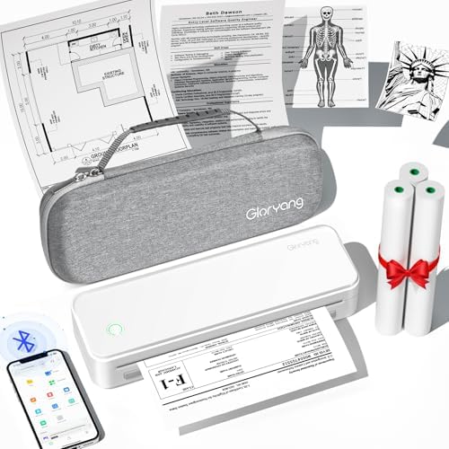Gloryang Inkless Portable Printer for Travel, Wireless Thermal Printer Supports 8.5 x 11 Inch US Letter Size, Bluetooth Machine Includes Carry Case and 3 Rolls of Thermal Paper Kit, White by Gloryang
