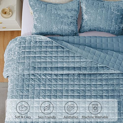 BEDELITE Velvet Quilt Set Queen Size, Luxury Velvet Comforter Bedding - Image 4