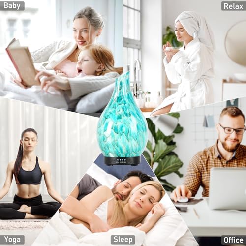 Aromatherapy Essential Oil Diffuser for Home- Art Glass Diffuser for Essential Oils with Waterless Auto Shut-Off 4 Timer 7 Colors LED Night Light for Home Office Decor Gifts for Women - Image 6