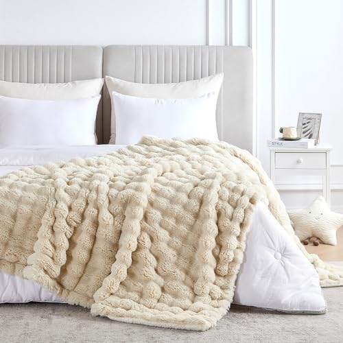 50x60 Inches Ultra-Soft Fuzzy Faux Fur Plush Throw Blanket - Thick, Warm Sherpa for Couch, Sofa, Bedroom, Camping - Decorative Blanket for Cozy Warmth, Bubble Khaki - Image 5