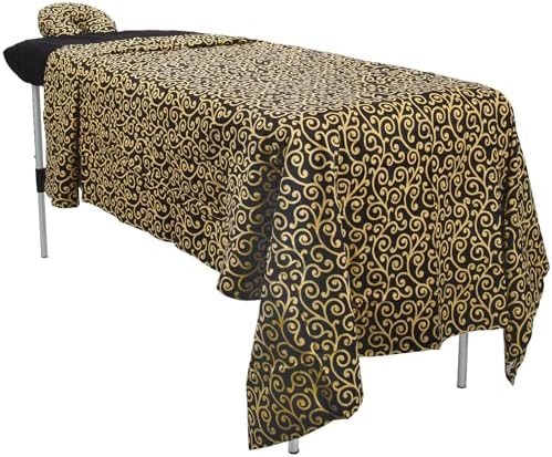 ForPro Designer Flannel 3-Piece Massage Sheet Set, Golden Swirl - Image 2