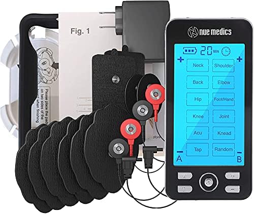 NueMedics Tens Unit Machine Pulse Massager for Pain Relief, 24 Massage Modes, Rechargeable Muscle Stimulator Device with 10 Pads by NueMedics