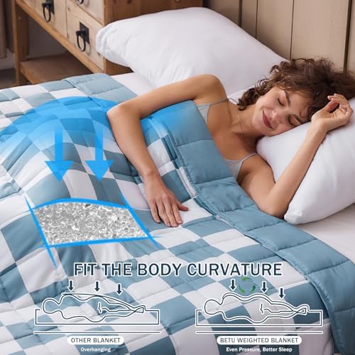 Weighted Blanket for Adults 20lbs, 60"x80", Queen Size Cooling Heavy Throw Blanket for 180-220lbs, Microfiber Soft Big Blankets Weighted Comforter, Blue Checkered - Image 3