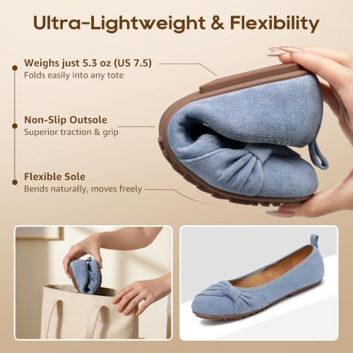 Ecetana Comfortable Ballet Flats for Women: Lightweight Cushioned Foldable Slip-On Work Shoes with Memory Foam - All Day Walking Comfort - Dressy Flats for Office Business - Image 5