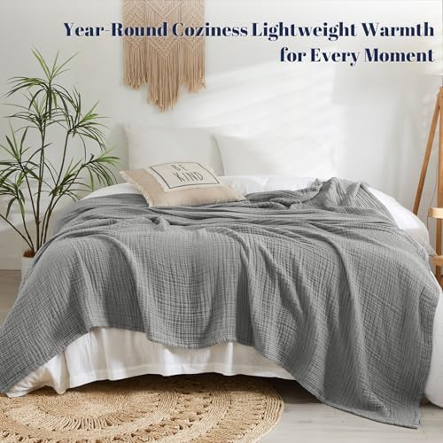PHF 100% Cotton Muslin Blanket King Size 108"x90", 4-Layer Lightweight Gauze Throw, Breathable Cloud-Soft Minimalist Blanket for Bed, Couch, Camping & Baby, Grey, Ideal Gift - Image 5