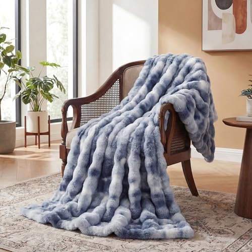 ORINOVA Tie-dye Blue Twin Cozy Faux Fur Blanket for Couch Bed Living Room 60x80 Furry Soft Fluffy Thick Warm Throw Blanket for Winter Home Gifts 860 GSM - Image 3