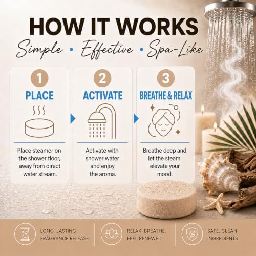 Dermasuri Shower Steamers Aromatherapy, Coconut Sandalwood Shower Tablets - Image 3