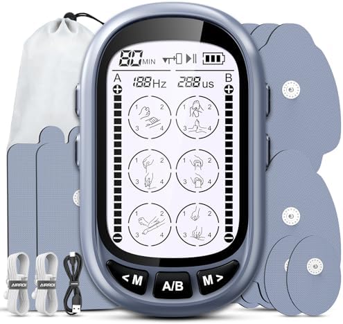 Dual Channel TENS Unit Muscle Stimulator, Rechargeable TENS EMS Machine with 24 Mode & 36 Intensity Level for Back Neck Shoulder Pain Relief Electric Pulse Massager with 10 Pads Custom Frequency+Pulse by Unknown