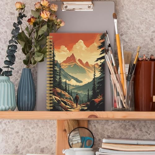 Vintage Mountain Hiking Spiral Notebook, Nature Hiker Journaling Notebooks for Men Women, Forest Scenery Hardcover Journals for Office 160 Pages 5.5 x 8.3 Inch, Hiking Gifts for Women Men - Image 3