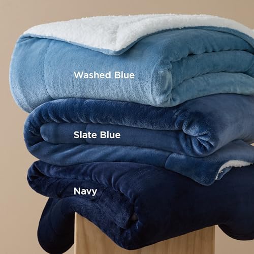 Bedsure GentleSoft Sherpa Fleece Blanket Queen Size for Bed, Non-Heated, Thick and Warm Throw for Women and Men, Soft Fuzzy Plush Queen Blanket for Winter, Washed Blue, 90x90 Inches - Image 5