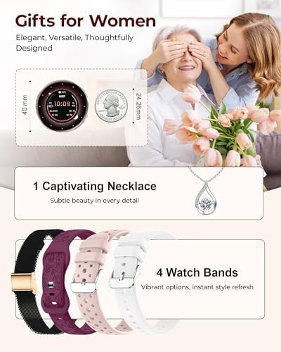 Smart Watch for Women, 1.27" HD Fitness Tracker with 4 Bands & Necklace Gift Set, Heart Rate SpO2 Sleep Monitor, 120+ Sport Modes, Call & Notifications, Smartwatch for Android iPhone, 40mm Black Gold - Image 2