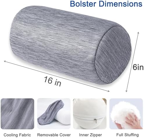 1 MIDDLE ONE Bolster Pillow with Removable Velvet Cover, Round Cylinder Neck Roll Pillow for Head, Back, Leg Support, Decorative Bed and Couch Pillow 16 x 6 Inches (Cooling Grey) - Image 2