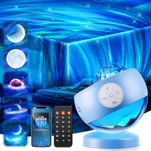 COOLNIGHT Ambient Lighting Sound Machine Aurora Night Light Projector with 30 Sounds,16 Colors Star Northern Lights Projector, Remote Timer Ocean Projector for Bedroom Gaming Living Room by COOLNIGHT