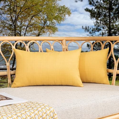 Kevin Textile Outdoor Waterproof 12”x20” Pillow Covers 2 Pack, Yellow by KevinTextile