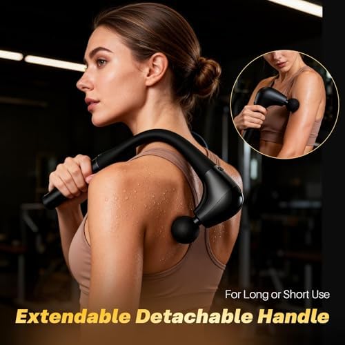 G4D Fascia Gun with Detachable U-Shape Long Handle, 10mm Deep Tissue Percussion, Brushless Motor, Up to 2800 RPM, Type-C Fast Charging, Includes 4 Massage Heads for Back Neck Shoulder Relief - Image 6