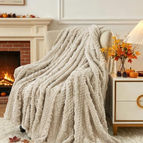 Aganear Fleece Throw Blanket for Bed Couch 90"x90" Khaki - Image 4