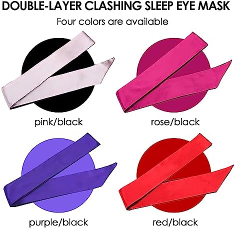 FRESHME Satin Sleep Mask - Lightweight Eye Mask for Sleeping Comfortable Adjustable Eye Blindfold Cover for Women Men Night Travel Nap Valentine's Day Gift Black and Deep Rose Red 160cm/63in - Image 7